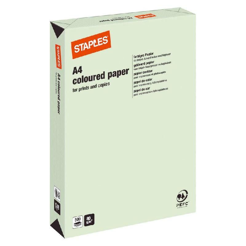 STAPLES RAMETTE 500 FEUILLES PAPIER STAPLES PASTEL VERT A4 - 80G/M2 (PRIX À L'UNITÉ)