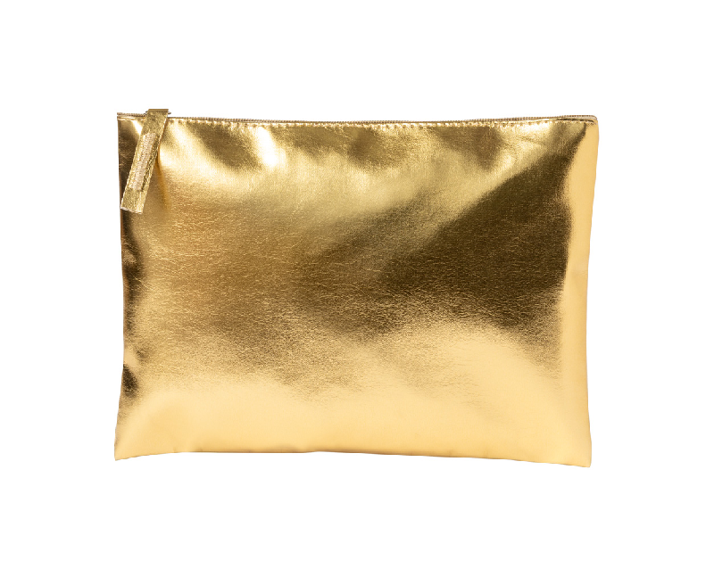 Trousse de maquillage zippée en similicuir avec finition métallique - couleur dorée_0
