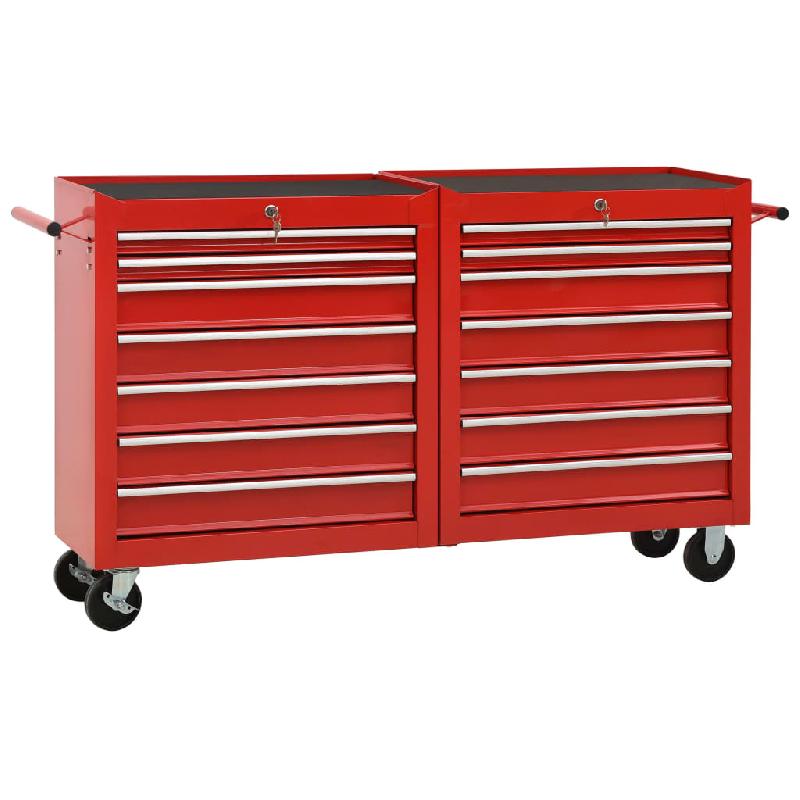 Vidaxl chariot à outils avec 14 tiroirs acier rouge 3056732_0