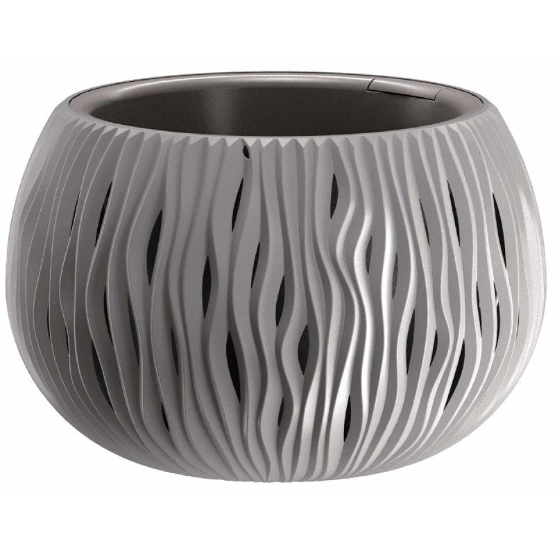 Pot de fleurs PROSPERPLAST BOWL SANDY - plastique gris pierre avec réservoir intérieur - 2,3L - 16,1x23,8x23,8cm_0