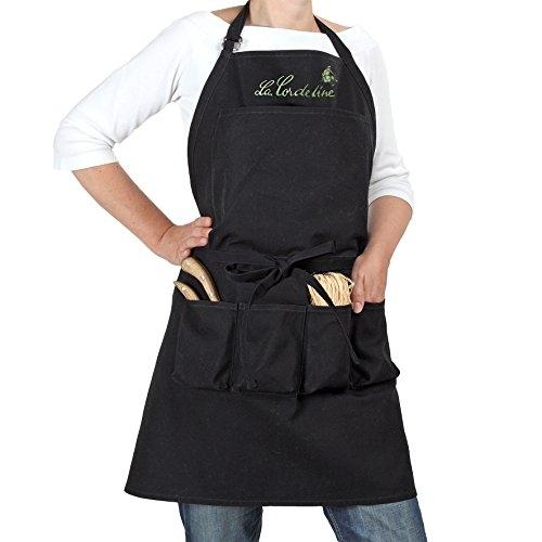 Tablier de jardin La Cordeline CJN45NO - coton noir - 85 x 0,3 x 75 cm - 5 poches réglables_0