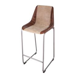 Anticline Créations Fauteuil de bar cuir dark brown / tissus beige, L46 x P50 x H106, Assise H77 - marron textile CD977_0