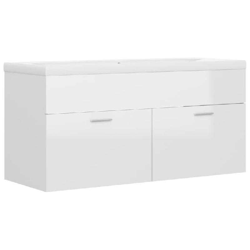 ARMOIRE D\'ÉVIER AVEC LAVABO INTÉGRÉ 100 X 38,5 X 46 CM BLANC BRILLANT AGGLOMÉRÉ 02_0006447_0
