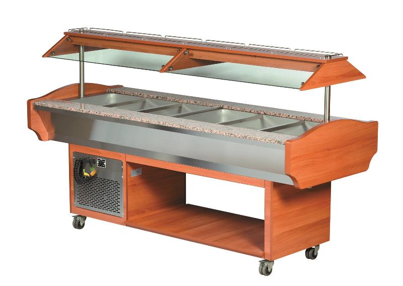 Buffet réfrigère central froid statique 0/+10°c cuve 6 gn 1/1-150 avec porte-assiettes granit - B2206RE_0