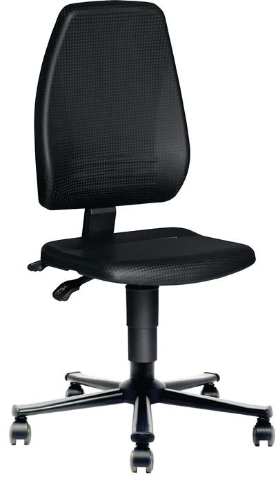 Chaise d'atelier pivotante PROMAT - Rouleaux, dossier haut 520mm, réglable 440-620 mm, noir_0
