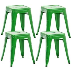 CLP Lot de 4 tabourets bas au style industriel Armin en métal Vert - vert métal 101156734_0