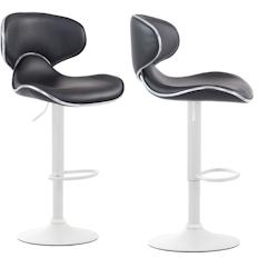 Décoshop26 - Lot de 2 tabourets de bar design contemporain pieds en métal blanc mat assise en synthétique noir 10_0000355 - blanc 3000832469607_0