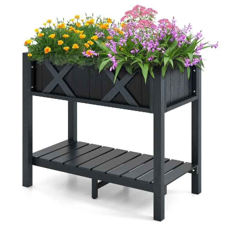 Helloshop26 - Jardinière surélevée usage extérieur 86 x 45 x 73 cm avec étagère de rangement ergonomique design noir en HIPS 20_0020808 - noir 3_0