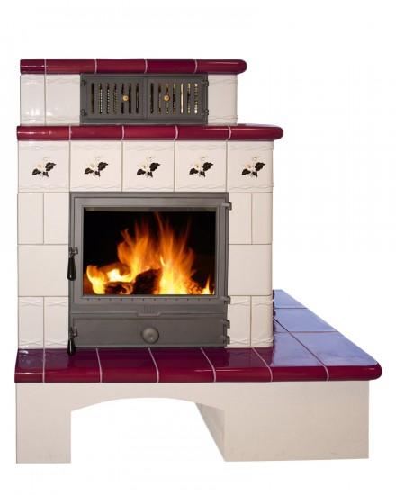 Poêle à bois Daria - Faïence Romane, 7 à 20 KW, pose à droite ou gauche, plateau culinaire en option_0