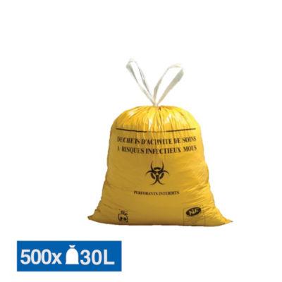 Sacs poubelle déchets hospitaliers Dasri poignées coulissantes jaunes 30 L, lot de 500_0