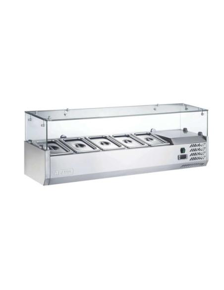 Saladette à poser 5 bacs GN 1/4 - vitrée inox AISI304 - Référence : TRIVRX1200/330_0