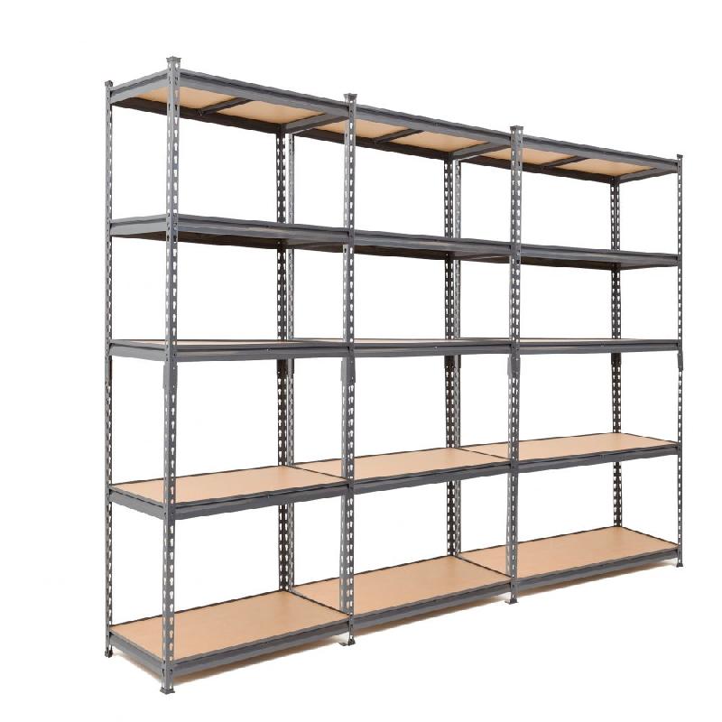 Rayonnages fixes SVR005MB03 - 3 unités en acier gris, 5 niveaux 1800mm H x 900mm L x 450mm P - 175kg UDL_0