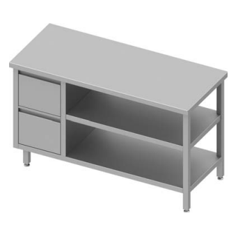 Table de travail inox centrale avec deux tiroirs  à gauche et deux étagères 900x600x900 soudée - 932756090_0