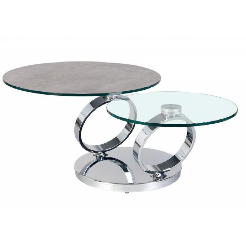 Table basse Olympe - plateaux pivotants en verre trempé et céramique ciment, design élégant et robuste_0