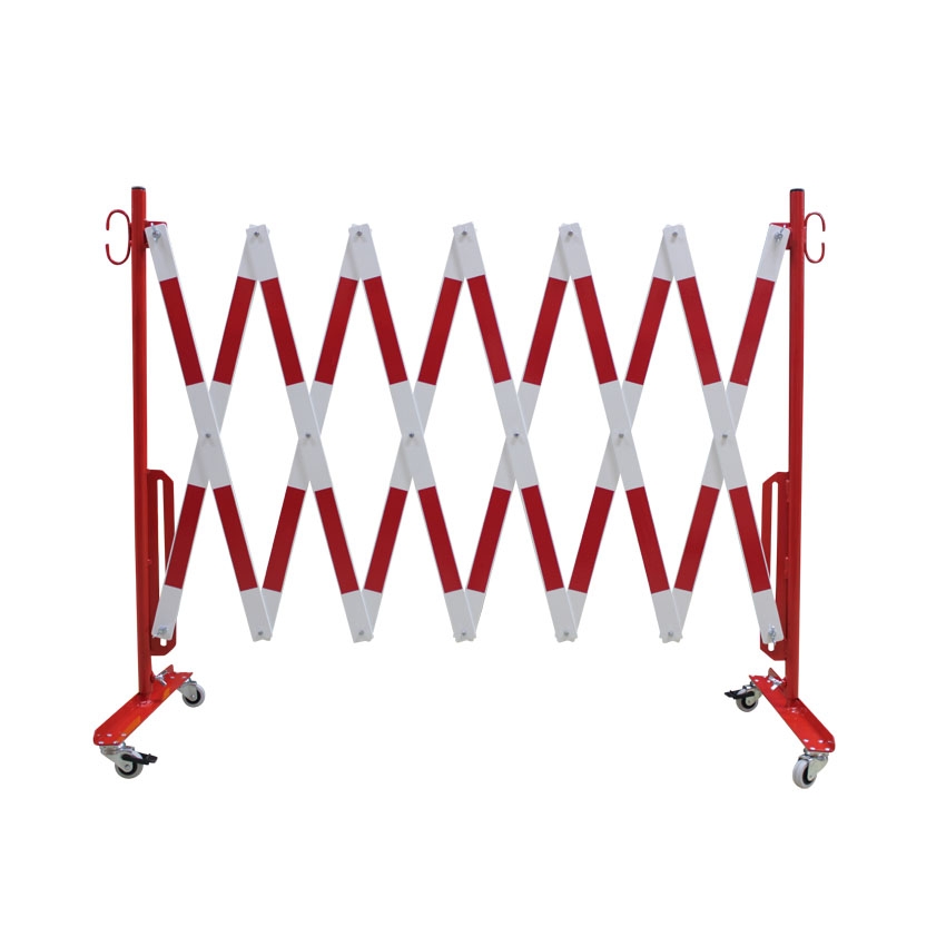 Barrières droites extensibles en acier avec roulettes - Longueur 4m - Rouge et blanc réfléchissant_0