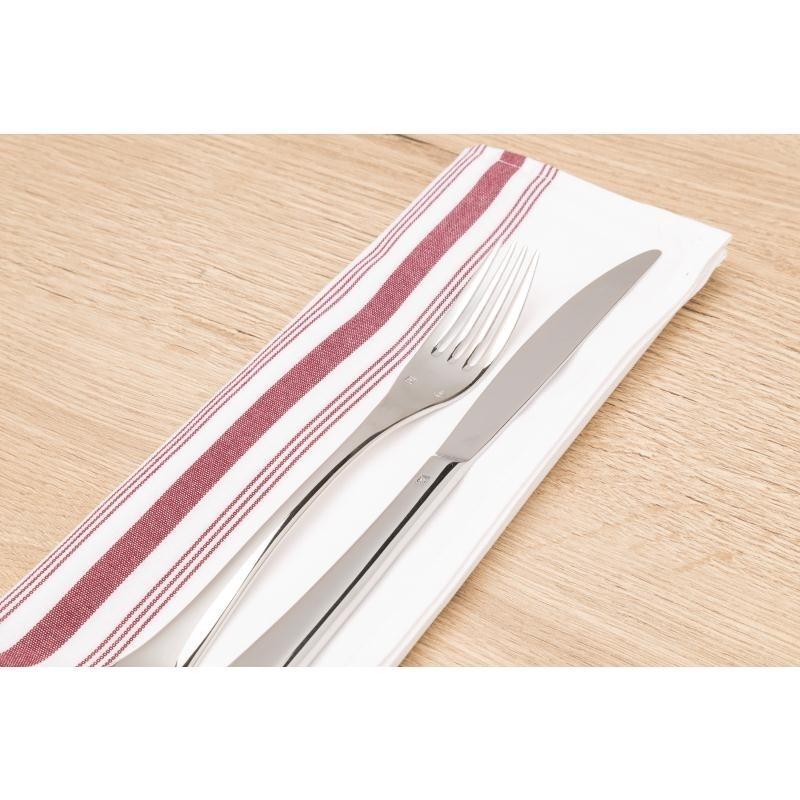 Boîte de 10 serviettes de table bistro - rayures bordeaux - polyester - 560mm x 460mm_0