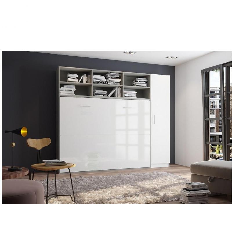 COMPOSITION ARMOIRE LIT HORIZONTALE STRADA-V2 GRIS / BLANC MAT FAÇADE ARMOIRE-LIT BLANC BRILLANT 1 COLONNE 140*200 CM_0