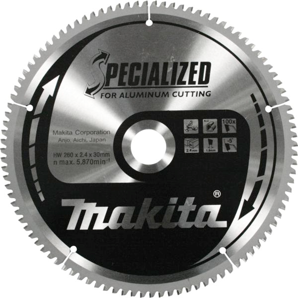 LAME CARBURE SPECIALIZED MAKITA DIAMÈTRE 260 MM ALÉSAGE 30 MM 80 DENTS