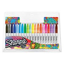 MARQUEUR PERMANENT À CAPUCHON SHARPIE POINTE CONIQUE FINE - COULEURS ASSORTIES - POCHETTE DE 20