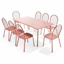 Oviala Business Ensemble table de terrasse et 8 chaises bistrot en acier argile - rose acier 109538_0