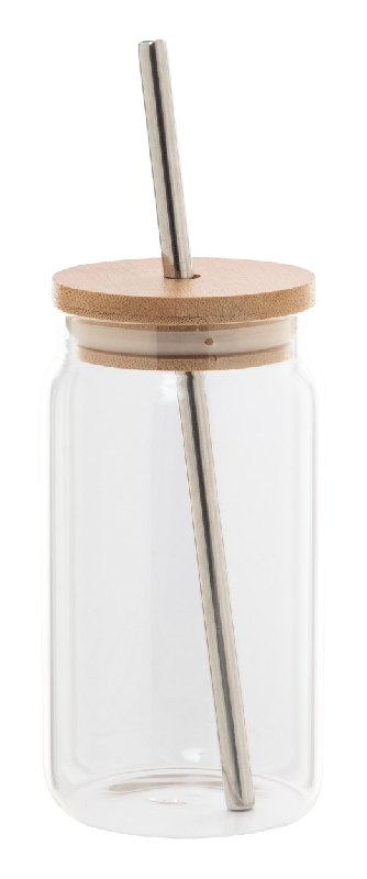 Pot Mason - Verre borosilicaté 450 ml - Paille en acier inoxydable recyclé - Couvercle en bambou_0