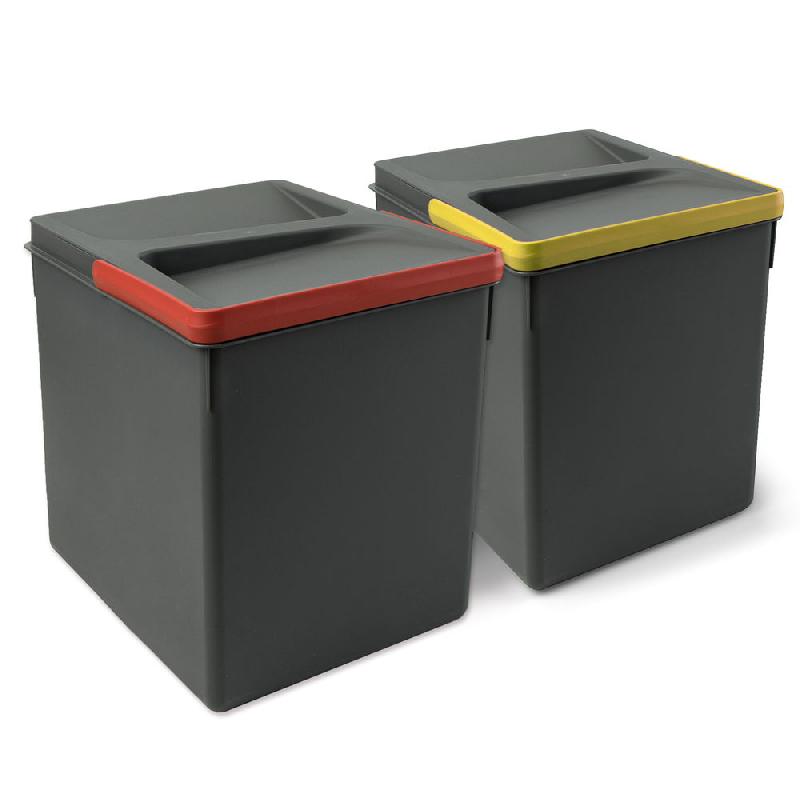 Poubelles pour tiroir de cuisine Recycle Emuca - 2 x 15 litres - Hauteur 266 mm - Gris anthracite_0