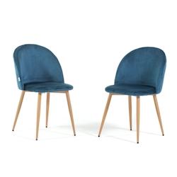 RATTATAN Lot de 2 chaises en velours avec pieds en métal, design élégant pour cuisine, salle à manger, bar ou restaurant – Sara – Bleu/Effet b_0