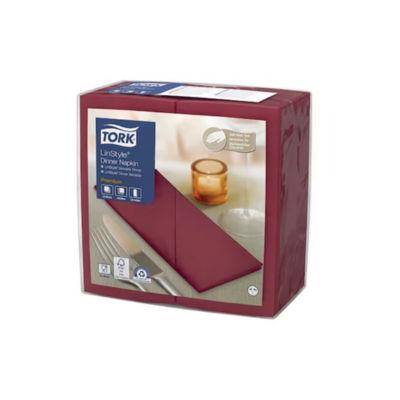 Serviettes de table non tissé Dinner Linstyle® Tork, pliage 1/8, coloris bordeaux, le colis de 50_0