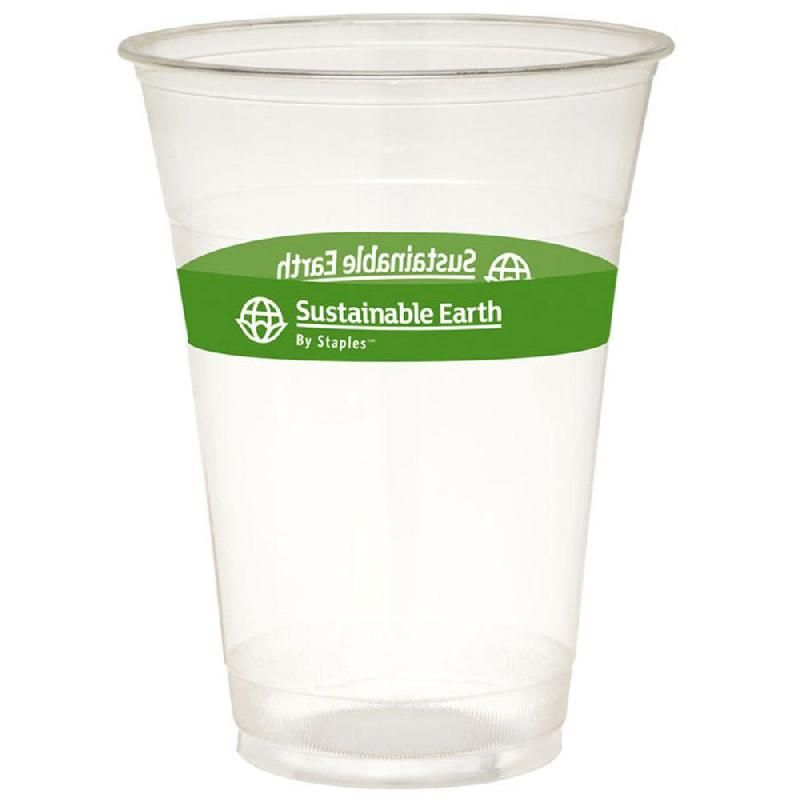 SUSTAINABLE EARTH BY STAPLES GOBELET BIODÉGRADABLE POUR BOISSONS FROIDES SUSTAINABLE EARTH BY STAPLES™ : CONTENANCE DE 473 ML, TRANSPARENT AVEC MOTIF IMPRIMÉ, 50 UNITÉS PAR PAQUET