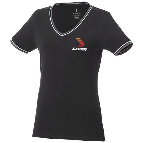 T-shirt maille piquée manches courtes femme Elbert - col V avec finition contrastée - 100% coton, 180 g/m²_0