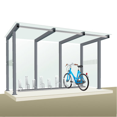 Abri vélo semi-ouvert type 3 / structure en aluminium / bardage en verre securit / pour 9 vélos_0