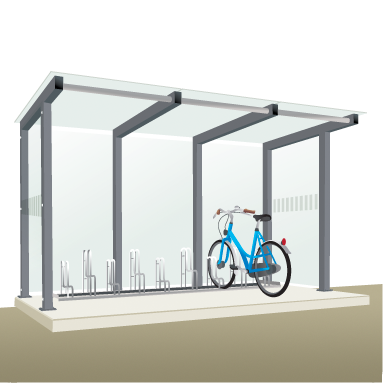 Abri vélo semi-ouvert type 3 - structure en aluminium - bardage en verre sécurit - capacité 9 vélos_0
