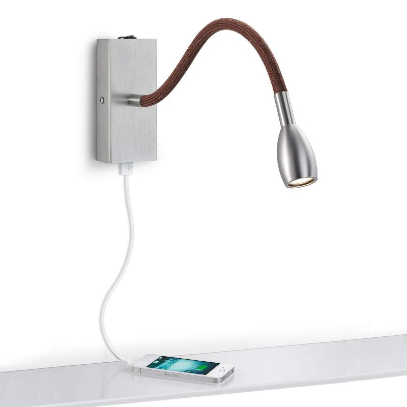 KNAPSTEIN APPLIQUE MURALE LED MILOS GRIS MAT AVEC TISSU MARRON