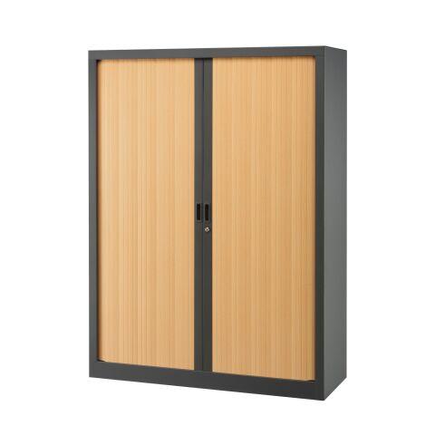 ARMOIRE HAUTE MÉTAL H 160 X L 120 À RIDEAUX MONOBLOC GÉNÉRIC ANTHRACITE-HÊTRE