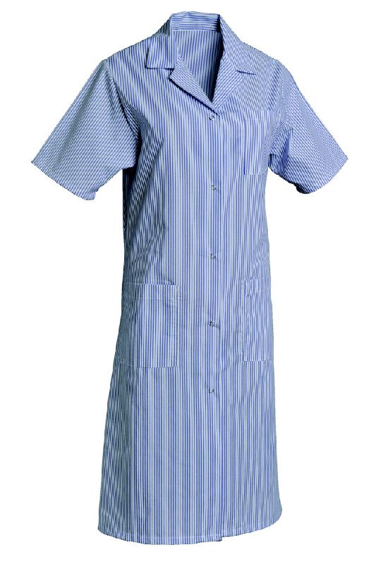 BLOUSE PROFESSIONNELLE FEMME BLEU CIEL ET BLANC EN POLYCOTON, MANCHES COURTES, TAILLE 56/58