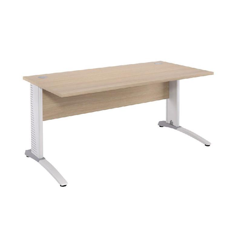 BUREAU DROIT BIOSPACE 2 - L. 140 X P. 80 CM - PLATEAU CHENE - PIEDS L BLANCS  - EMBASE ALUMINIUM