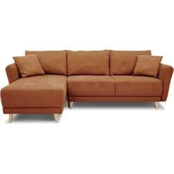Canapé d'angle convertible réversible 3-4 places CLAUDIUS - Tissu Terracotta - Coffre de rangement - L 244 x P 158 x H 95 cm AUCUNE - rouge 36667494_0