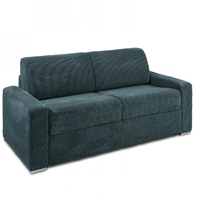Canapé convertible DREAMER - ouverture express - sommier à lattes 140x197 cm - matelas 16 cm - velours côtelé azur_0