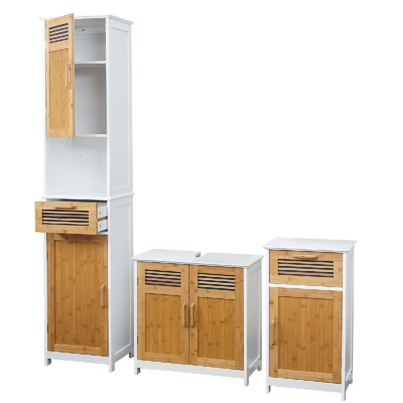 Décoshop26 - Ensemble de meubles de salle de bain en bambou blanc avec colonne commode et meuble sous-vasque 04_0011309 - blanc Bambou 3000268509748_0