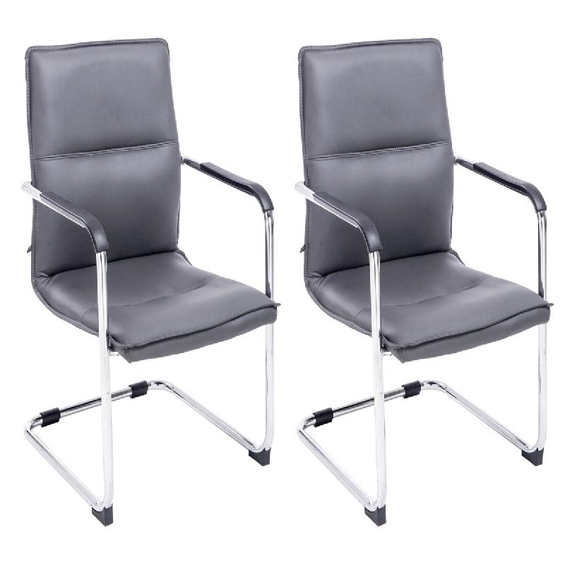 Décoshop26 - Lot de 2 chaises de bureau fauteuil visiteur avec accoudoirs en PVC gris et métal aspect chromé 10_0007555 - 3000266170070_0