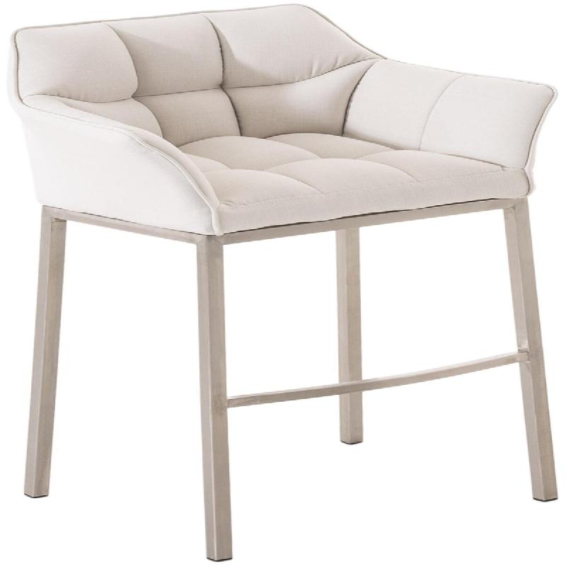Décoshop26 - Tabouret de bar x1 assise enveloppante capitonnée en tissu blanc avec structure à 4 pieds en acier inoxydable 10_0006607 - blanc inox_0