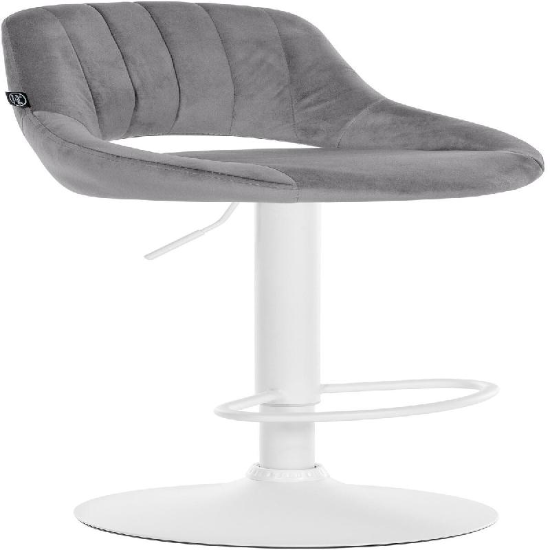 Décoshop26 - Tabouret de bar x1 réglable en hauteur en velours gris dossier ajouré et pied métal blanc 10_0005889 - blanc métal 3000265282033_0