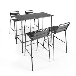 Oviala Business Ensemble table haute et 4 chaises de bar en métal gris - Oviala - gris acier 106896_0