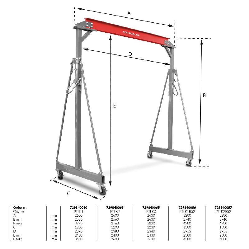 Grue à portique mobile 2 T large avec hauteur de 4,2m MW Tools PTLK2B32_0