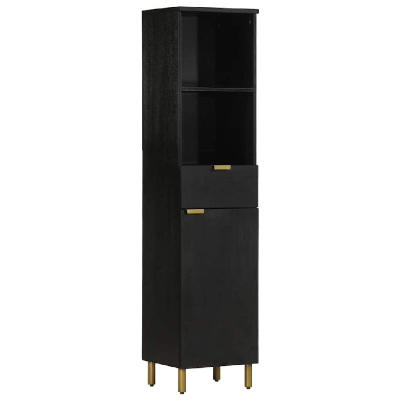 Helloshop26 - Armoire de salle de bain classique rangement compact 38 x 33 x 160 cm en bois massif noir 02_0057724 - 3000240191367_0