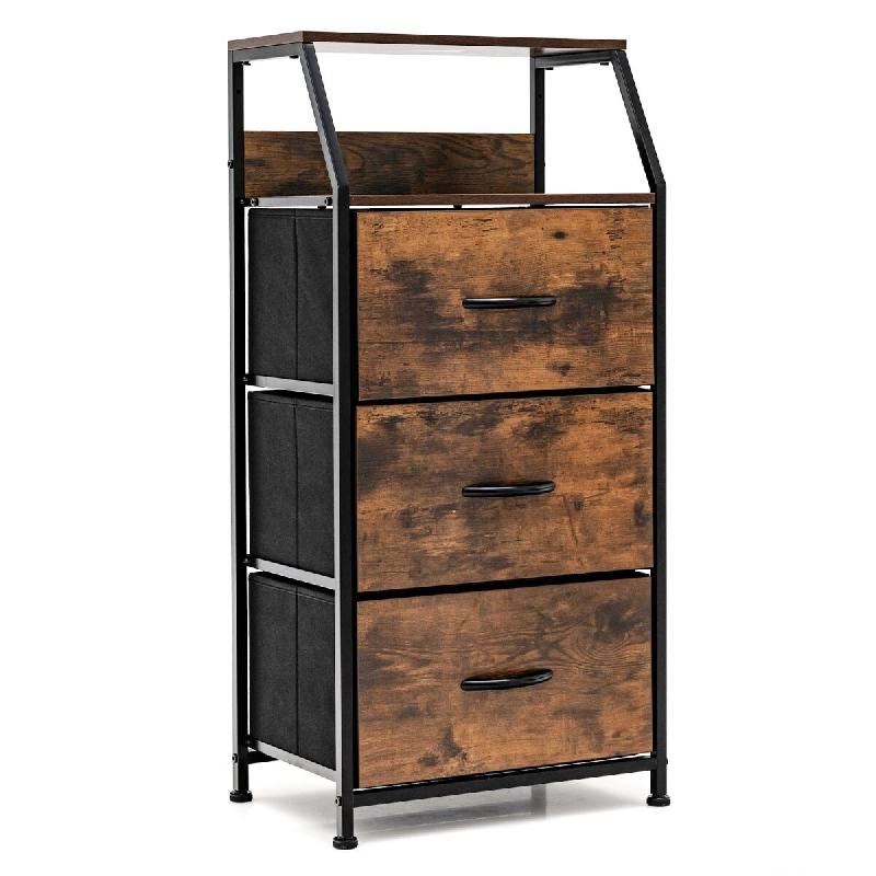 Helloshop26 - Commode haute de rangement 44 x 29,5 x 92 cm avec 3 tiroirs amovibles style rustique en métal brun 20_0019272 - métal 3000232851231_0