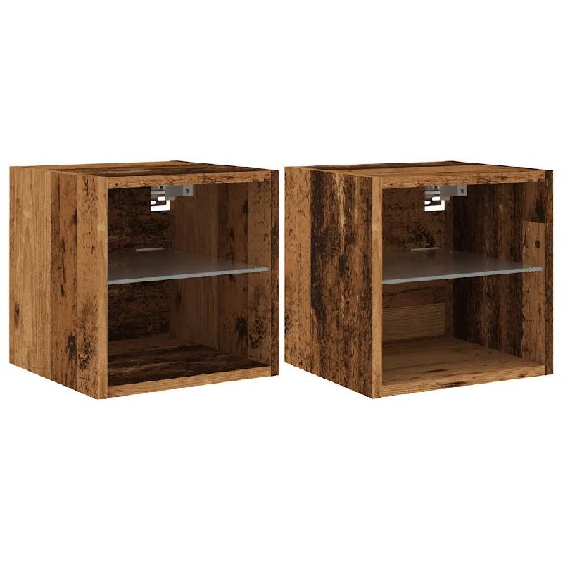 Helloshop26 - Lot de 2 meubles TV muraux avec étagère en verre et lumières LED design contemporain 30 x 28,5 x 30 cm en bois 02_0051173 - verre 300_0