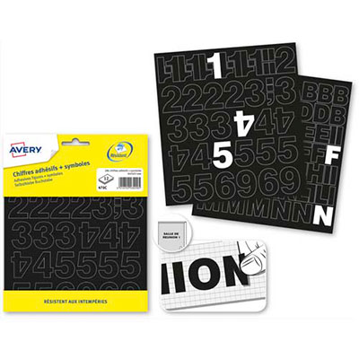 LETTRES ADHESIVES AVERY  - NOIR - 75 MM - POCHETTE DE 324