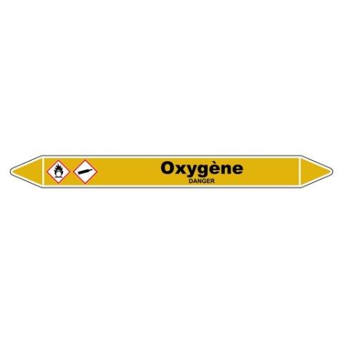 LOT DE 5 - MARQUEUR DE TUYAUTERIE - OXYGÈNE - NFX 08-105 - VINYLE LAMINÉ 450 X 52 MM