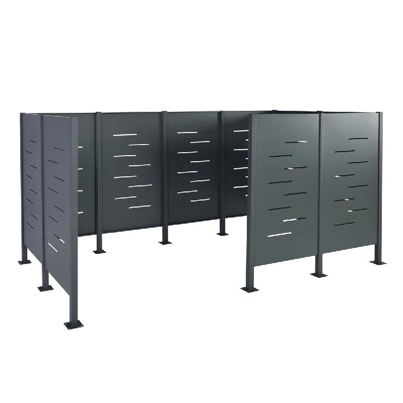 Mendler Clôture pour poubelles HWC-J55, Habillage pour poubelles Rangement pour poubelles, 151x326x166 Métal ~ anthracite - gris métal 81200+81201+_0